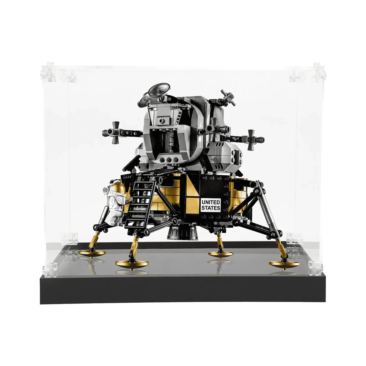 LEGO Apollo Mondlandefähre in einer durchsichtigen Vitrine mit schwarzem Sockel