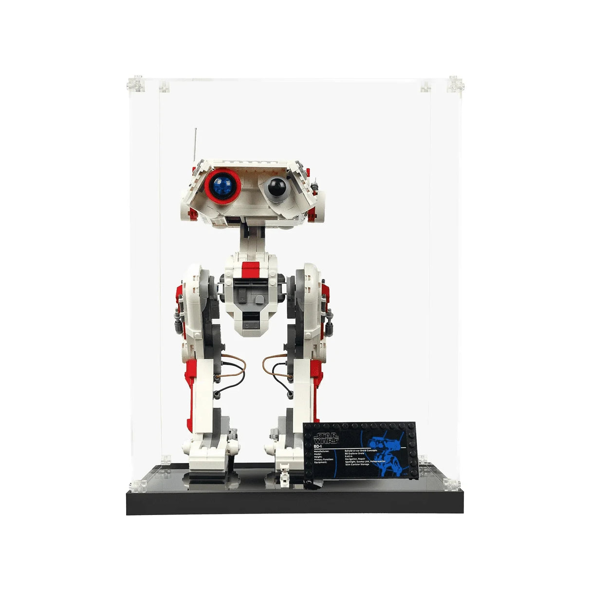 Star Wars BD-1 Lego Modell in einer Vitrine
