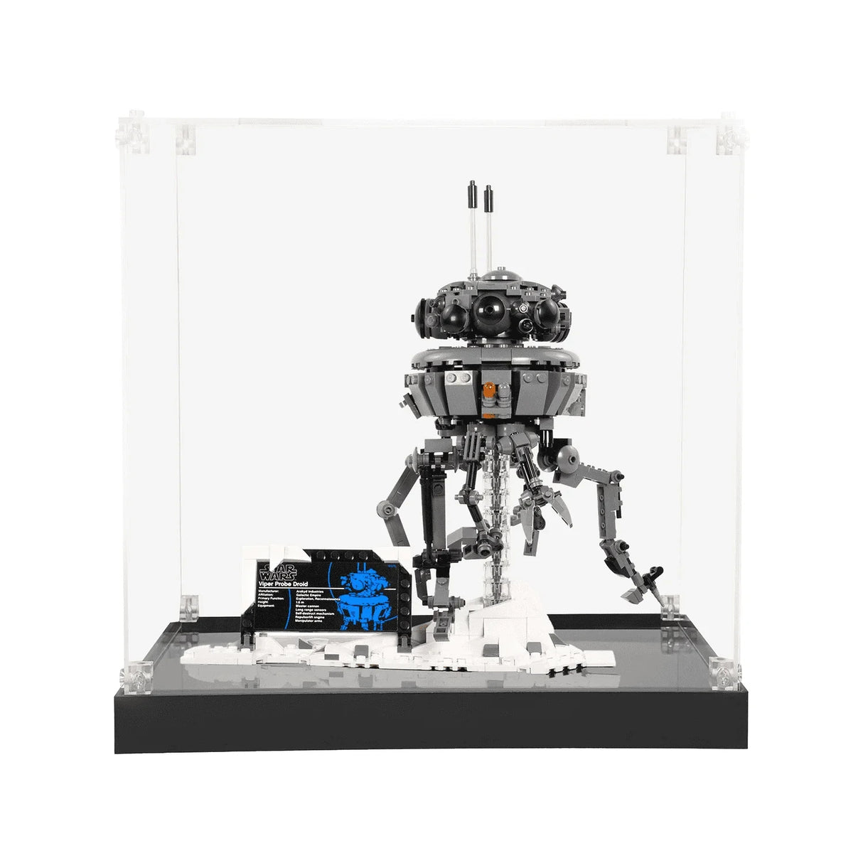 Lego Star Wars Viper Probe Droid in einer durchsichtigen Vitrine