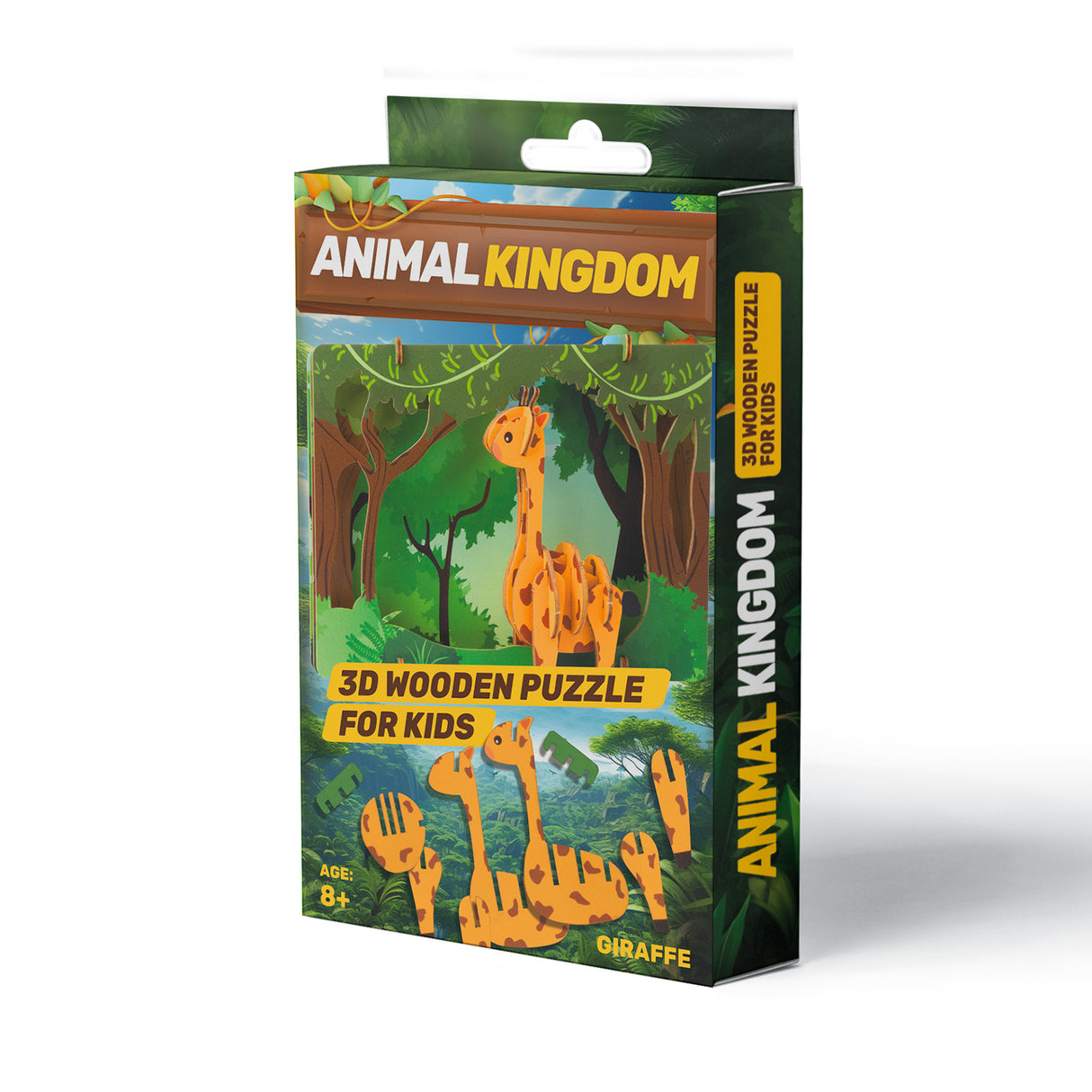 Verpackung eines 3D Holzpuzzles mit Giraffenmotiv für Kinder
