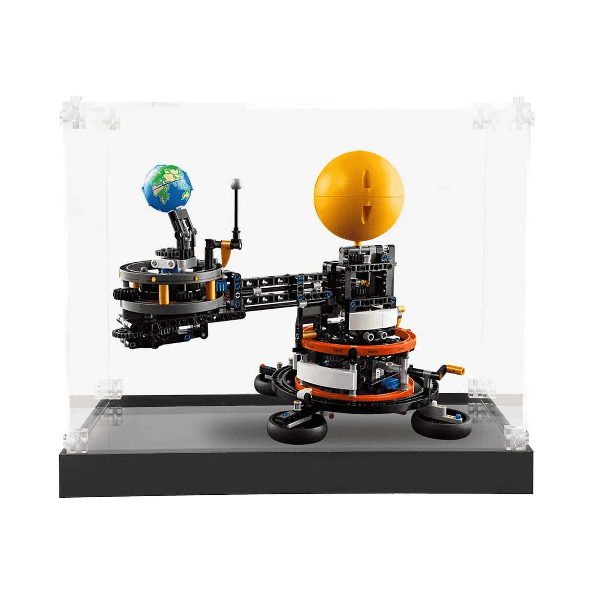 LEGO Sonnensystem Modell in einer durchsichtigen Acrylvitrine mit schwarzem Sockel