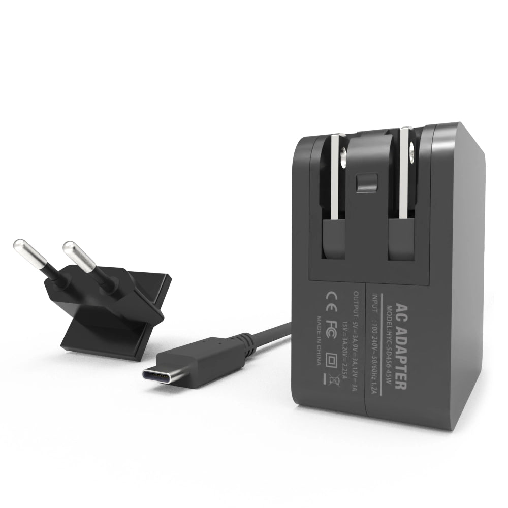 Schwarzer AC-Adapter mit USB-C-Kabel und EU-Stecker