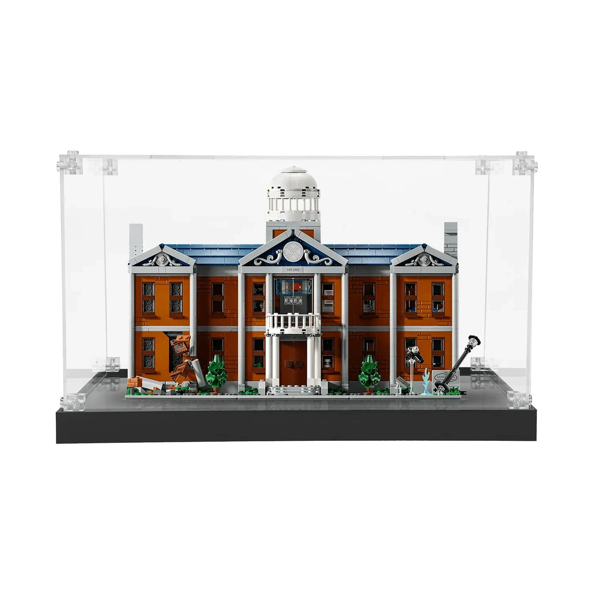 LEGO Rathaus Modell in einer durchsichtigen Vitrine