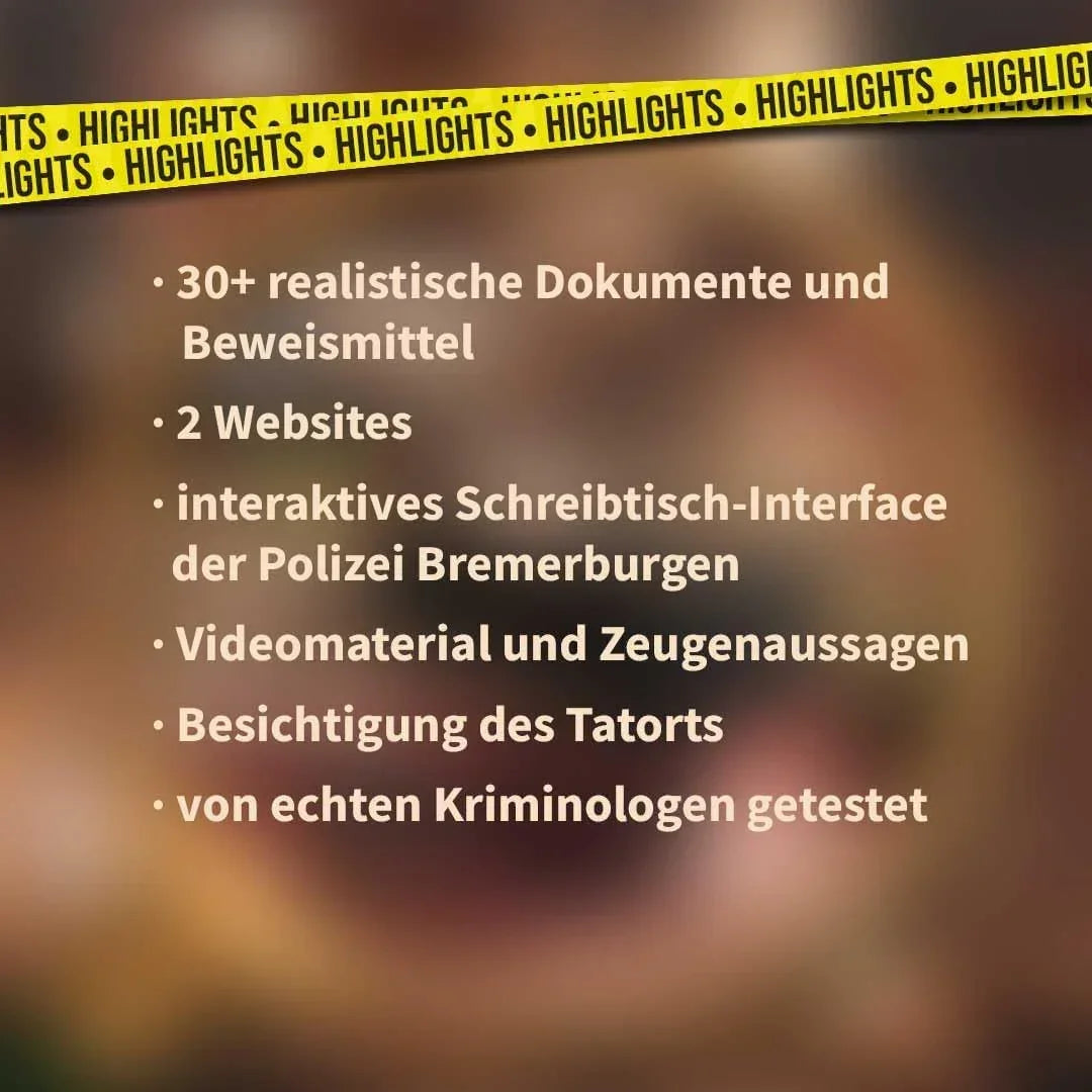 Highlights mit 30+ Dokumenten, 2 Websites, interaktivem Polizei-Interface, Videomaterial, Tatortbesichtigung, Kriminologen getestet