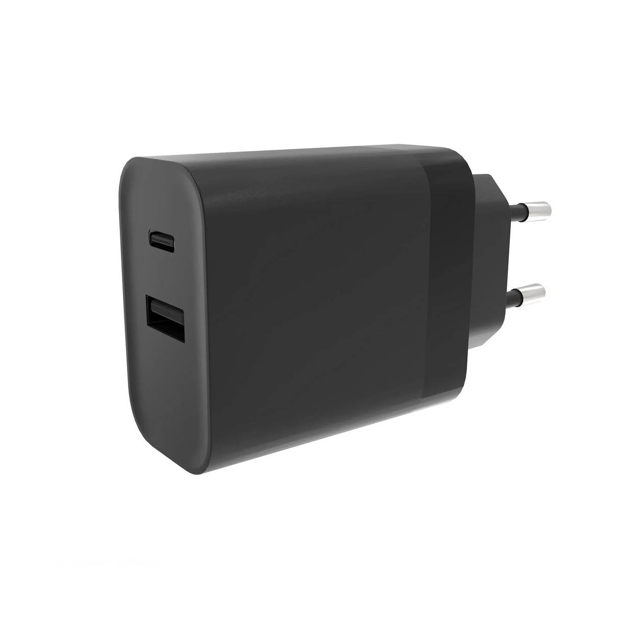 Schwarzes USB-C und USB-A Netzteil mit Eurostecker
