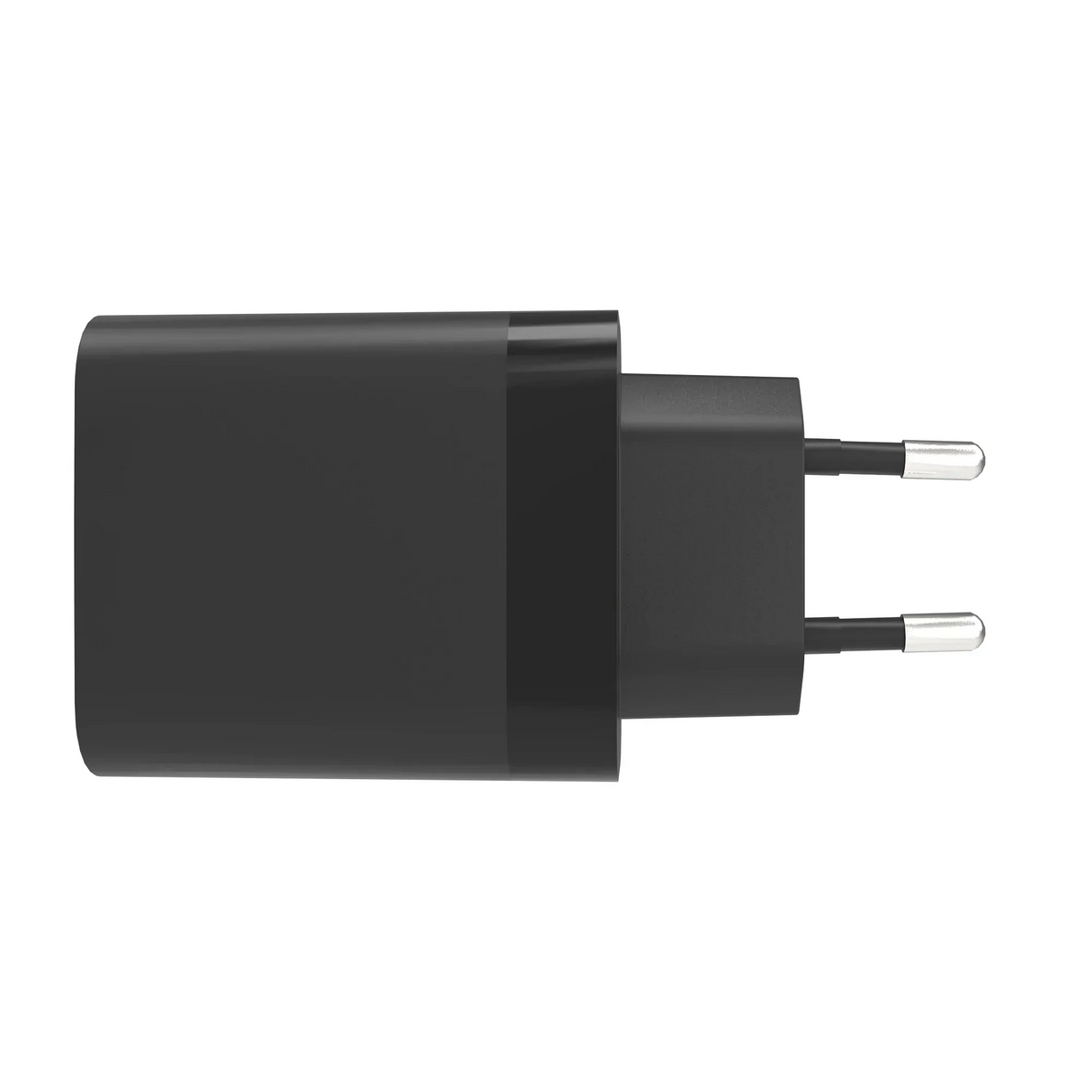Schwarzer Netzstecker mit zwei Metallkontakten für Steckdosen