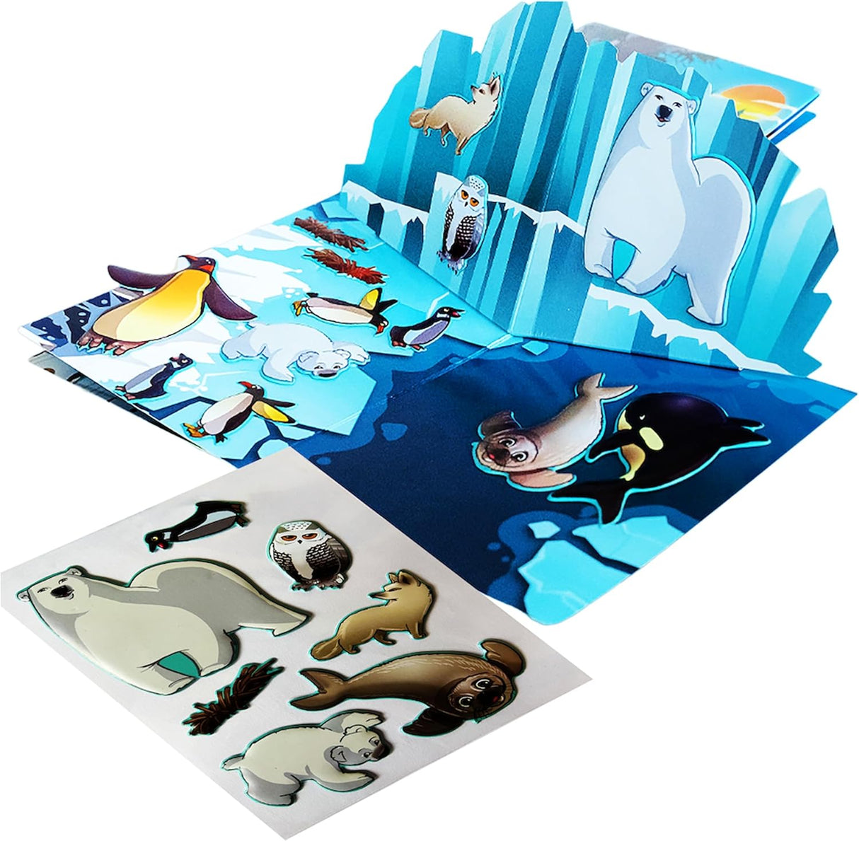 Eisbären- und Pinguin-Abenteuer im ausklappbaren 3D-Pop-up mit dicken Puffy-Stickern aus dem Animals Buch. 58347556274560