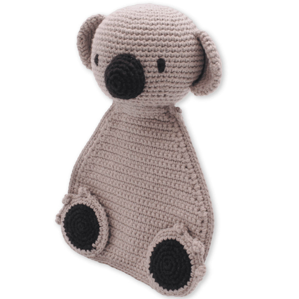 Gehäkeltes Koala Kuscheltuch in Beige mit schwarzer Nase und Fußsohlen
