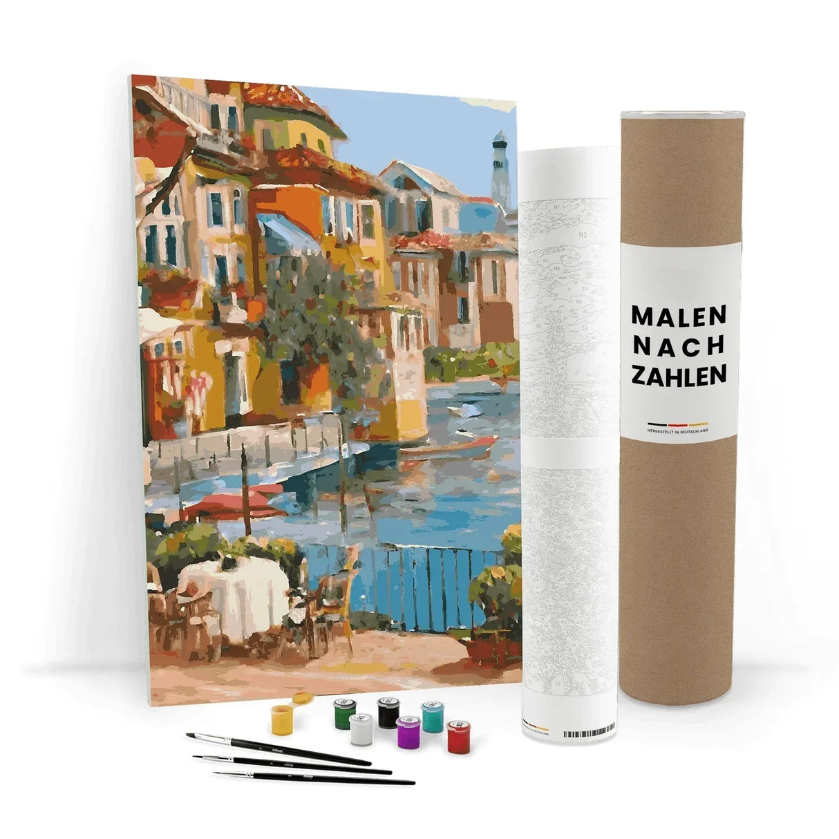 Malen nach Zahlen Set mit Leinwand, Farben, Pinseln und zwei Rollen