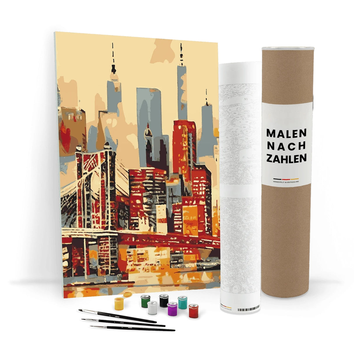 Malen nach Zahlen Set mit New Yorker Skyline und Brooklyn Bridge Motiv