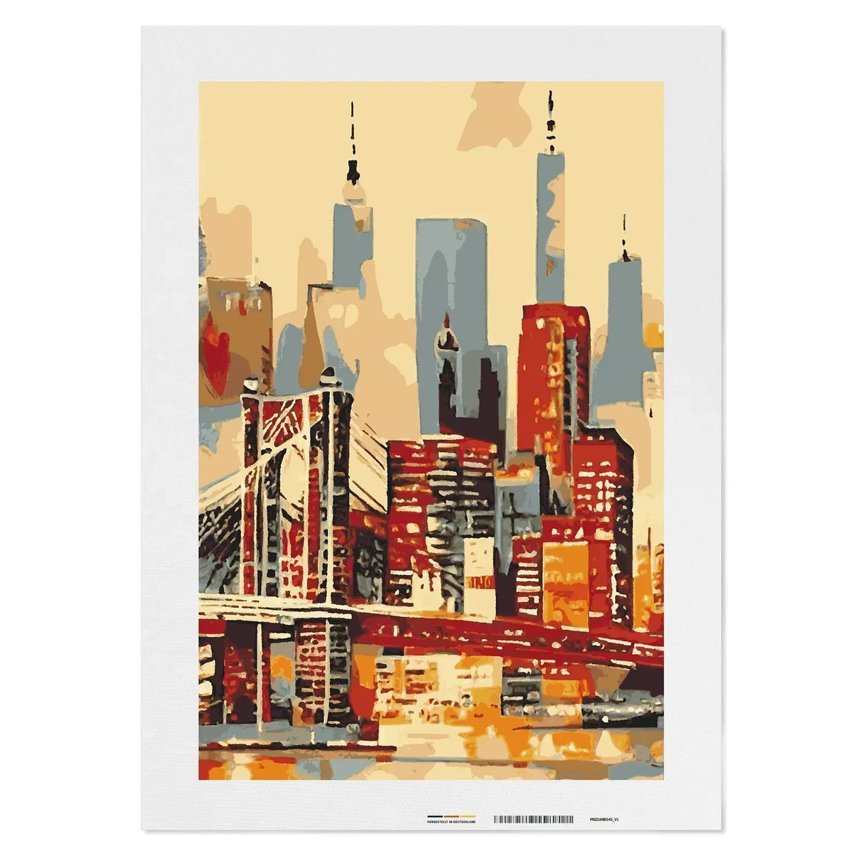 Abstrakte Malerei der Skyline von New York City mit Brooklyn Bridge und Wolkenkratzern