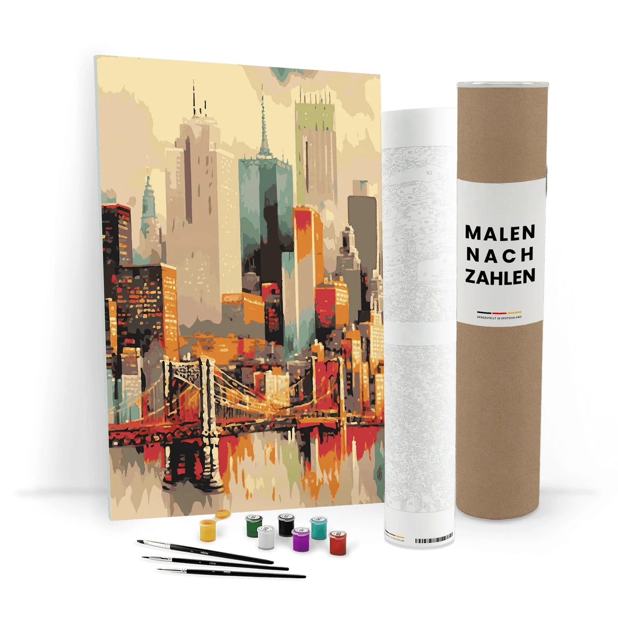 Malen nach Zahlen Set mit New Yorker Skyline und Brooklyn Bridge