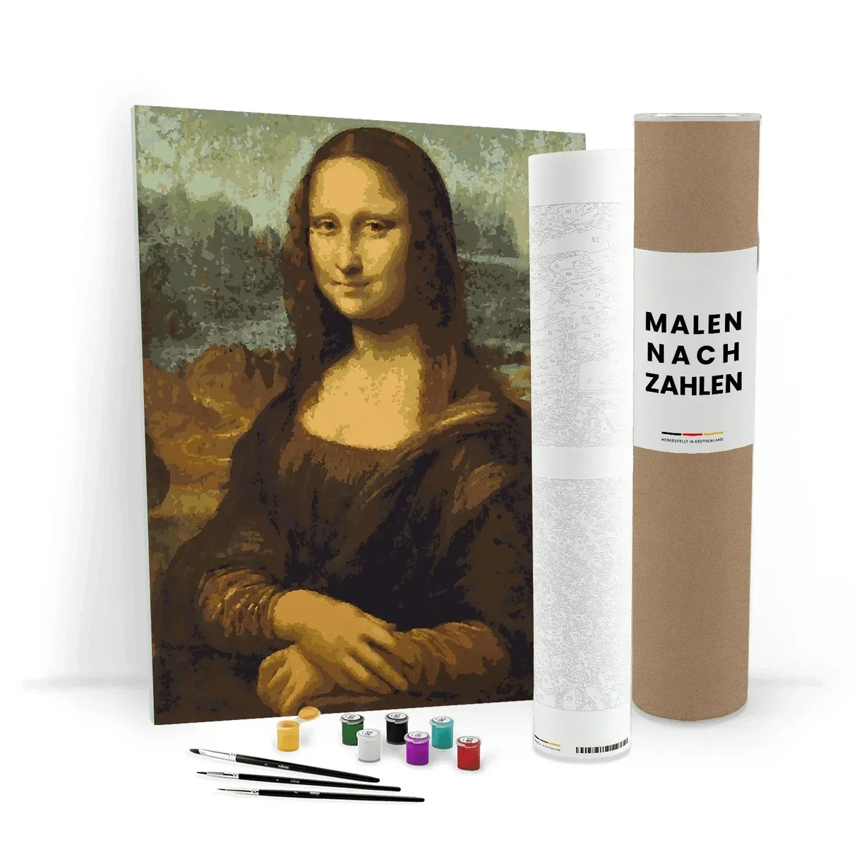 Malen nach Zahlen Set mit Mona Lisa Motiv, Pinseln und Farbtöpfen