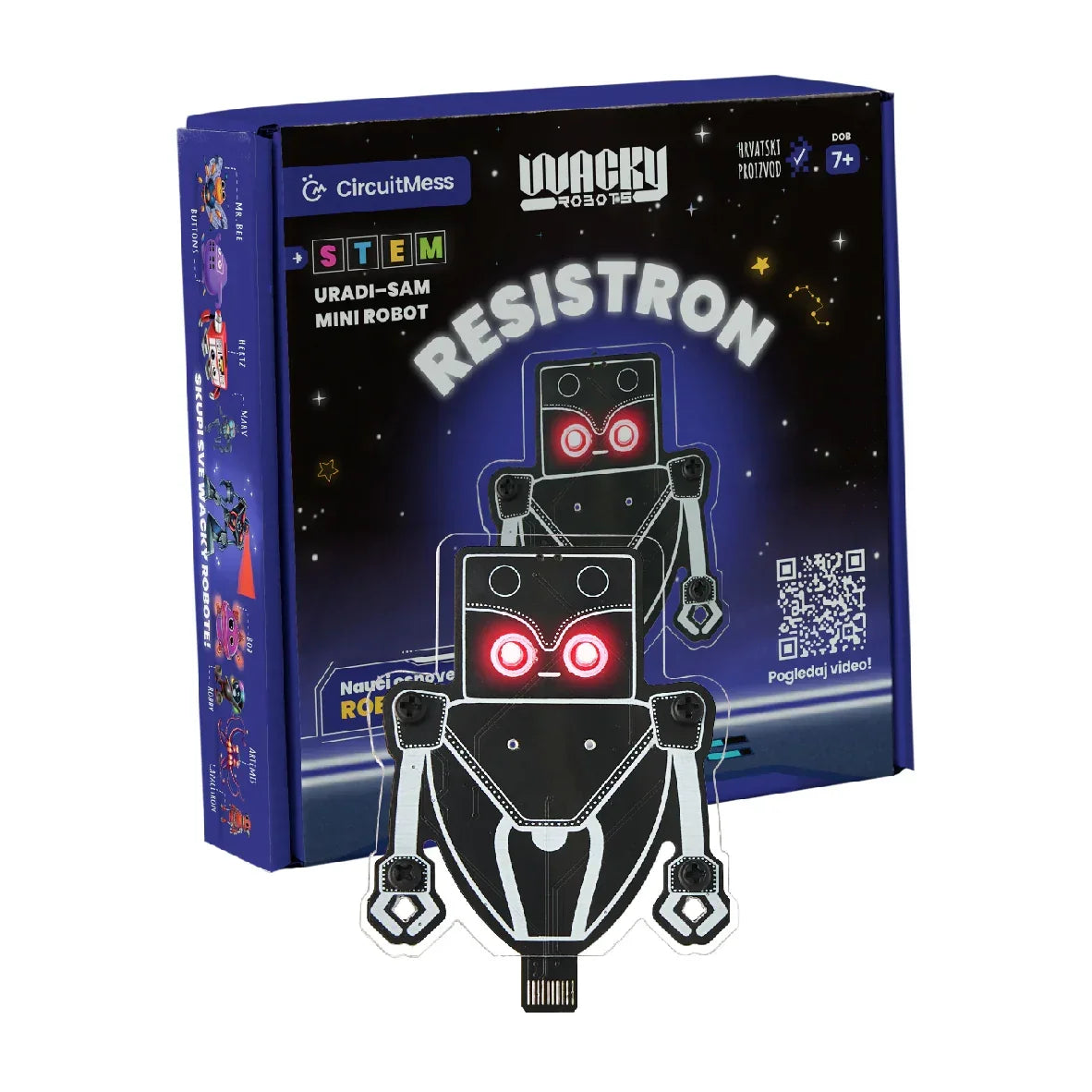 Verpackung des CircuitMess Resistron Mini Roboters mit abgebildetem Roboterbausatz