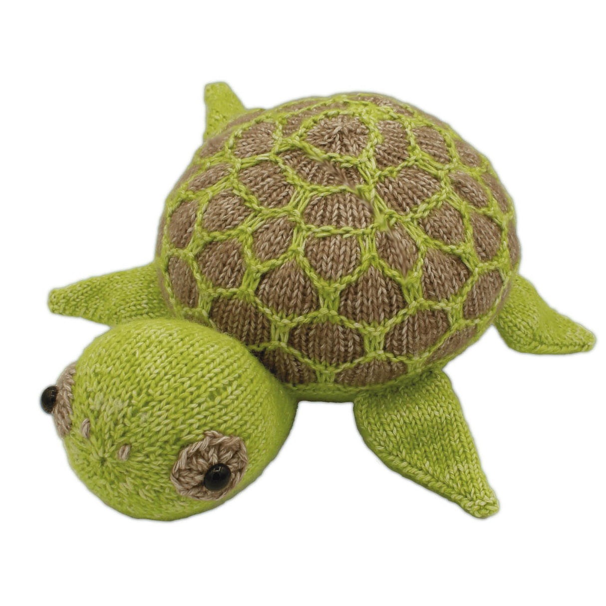 Gestrickte Schildkröte aus hellgrünem und beigem Garn