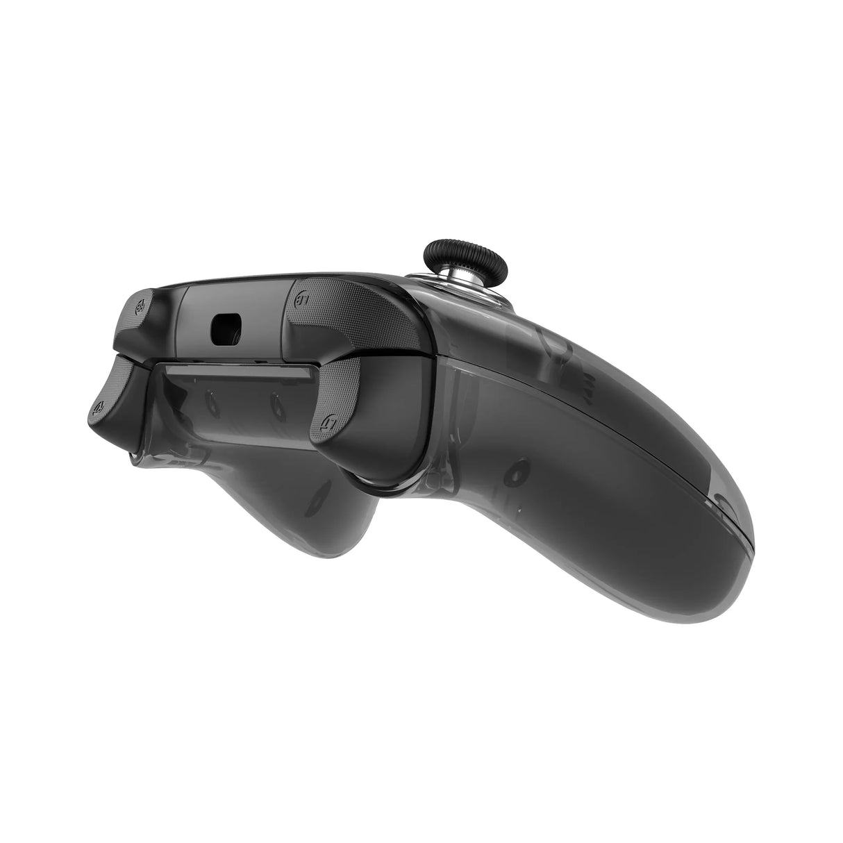 Rückansicht des abxylute C8 Controllers von unten, zeigt die ergonomisch geformten Griffe, die Schultertasten (L1/R1) sowie die analogen Trigger (L2/R2).