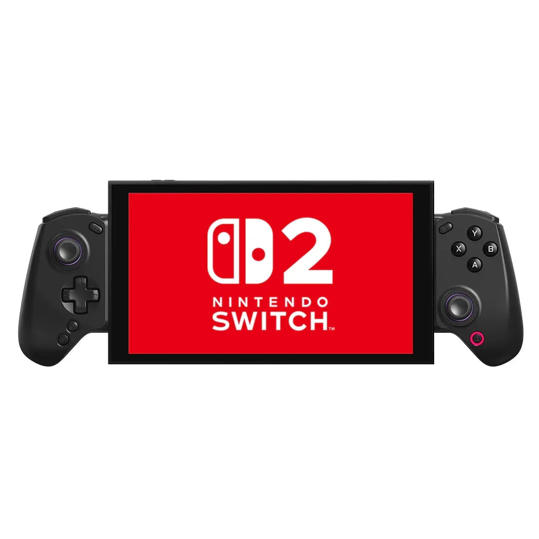 abxylute S8 mobiler Gaming-Controller mit eingelegtem Bildschirm, der das rote Nintendo Switch 2 Logo anzeigt, zur Veranschaulichung der Display-Kompatibilität.