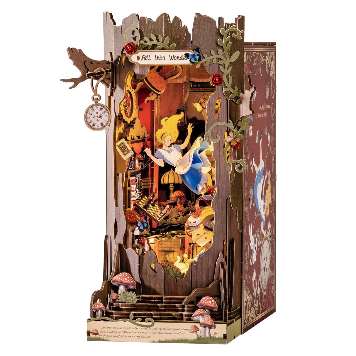Alice im Wunderland Bücherregal-Einsatz mit Alice, die in ein Kaninchenloch fällt