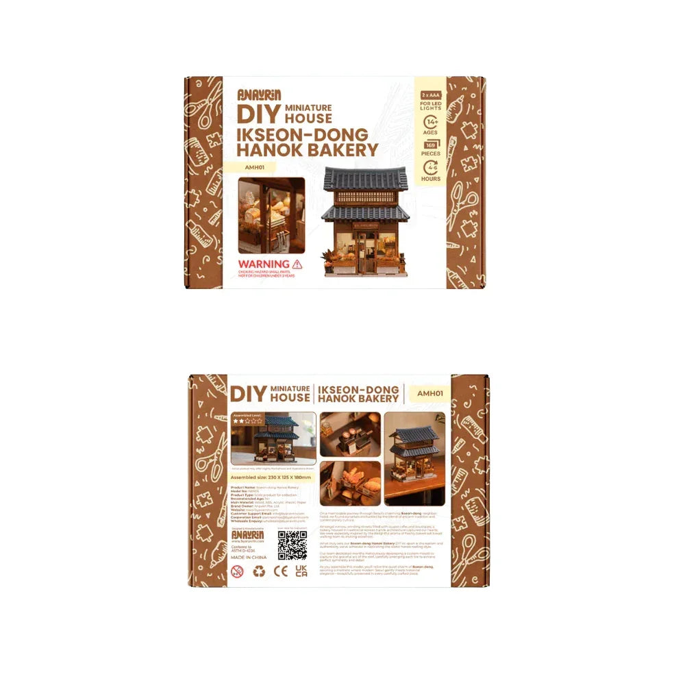 Zwei DIY Miniatur Hanok Bäckerei Bausätze in Kartons