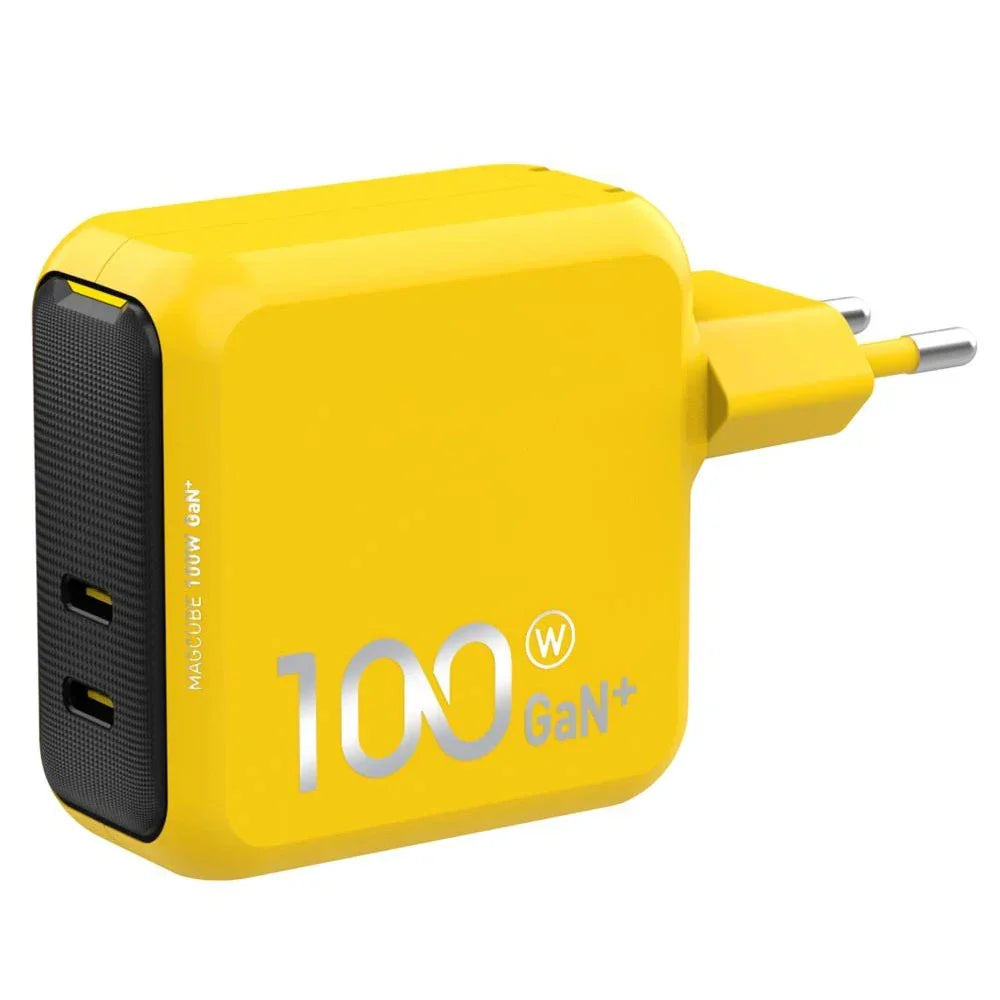 Gelbes 100W GaN+ Ladegerät mit zwei USB-C Anschlüssen