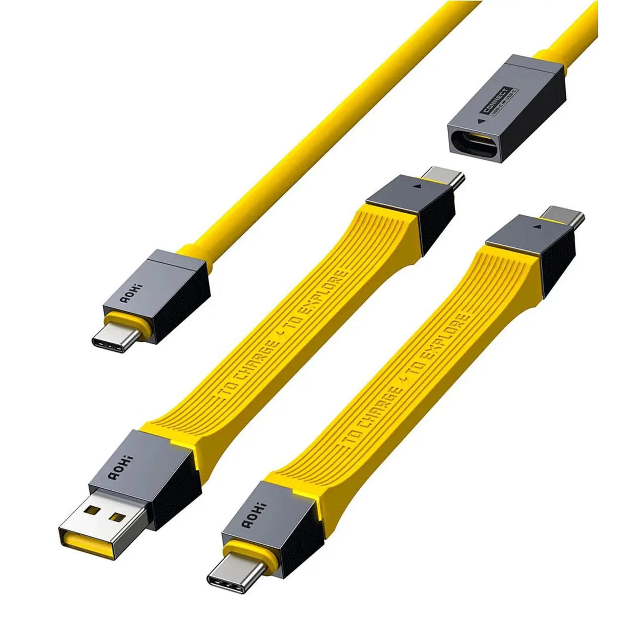 Gelbes AOHi USB-C auf USB-C Kabel mit USB-A Adapter