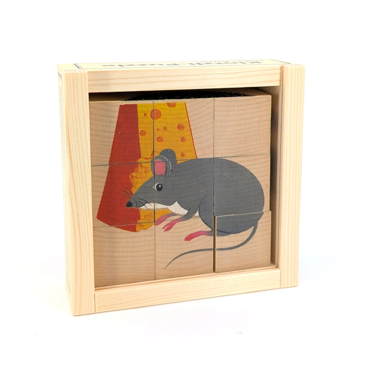 Maus und Käse Holzpuzzle in Holzkiste