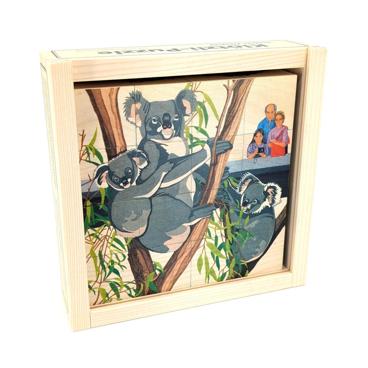 Koala-Puzzle in Holzkiste mit Koalas und Menschen
