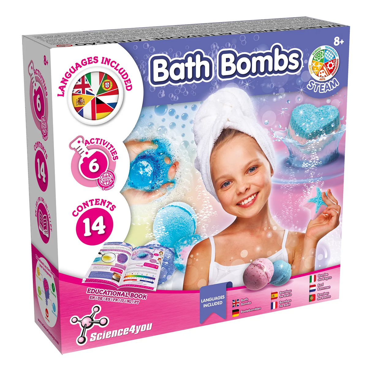Science4you Badebomben-Set mit Mädchen, das eine Badekugel hält