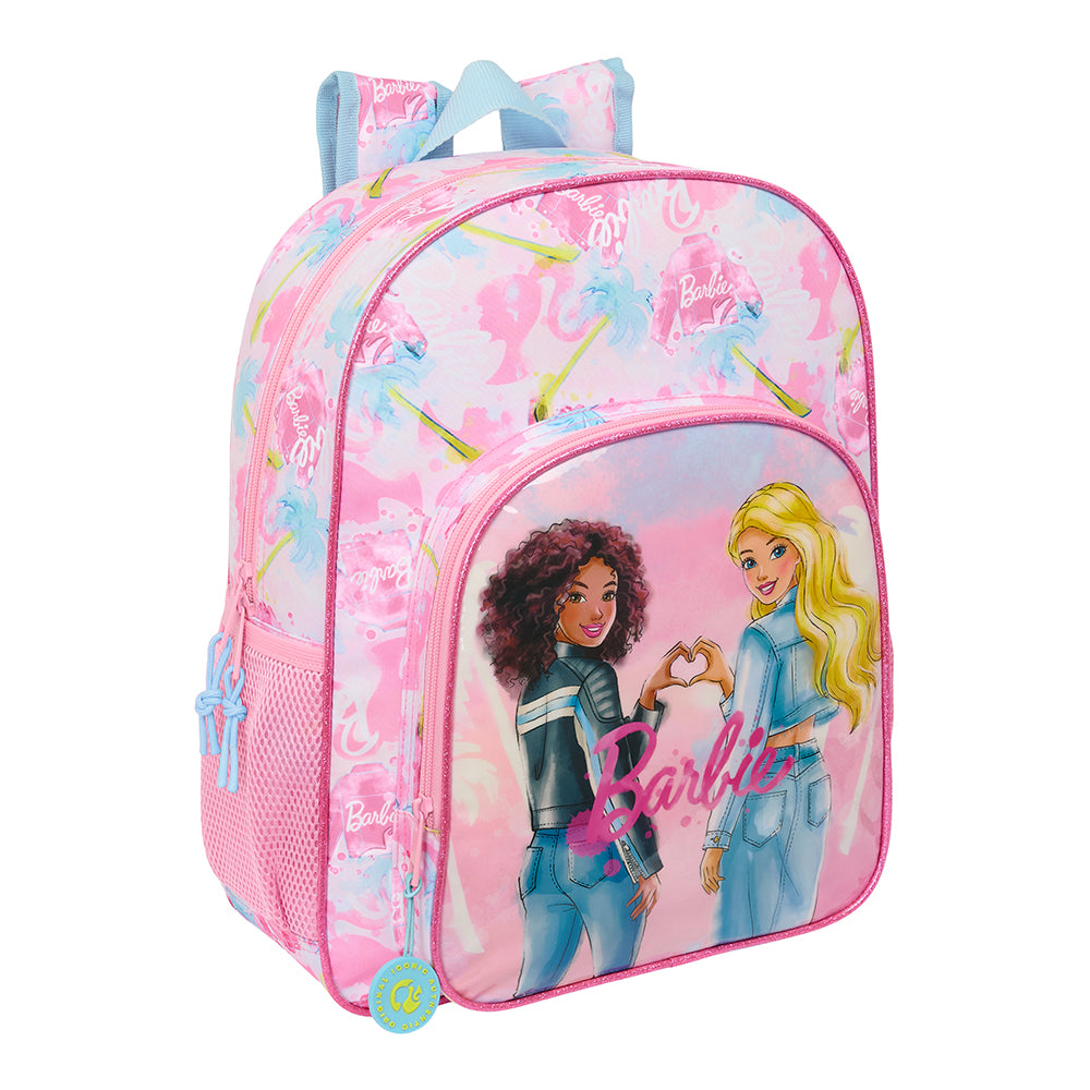 Rosa Barbie Rucksack mit zwei Mädchen die ein Herz formen