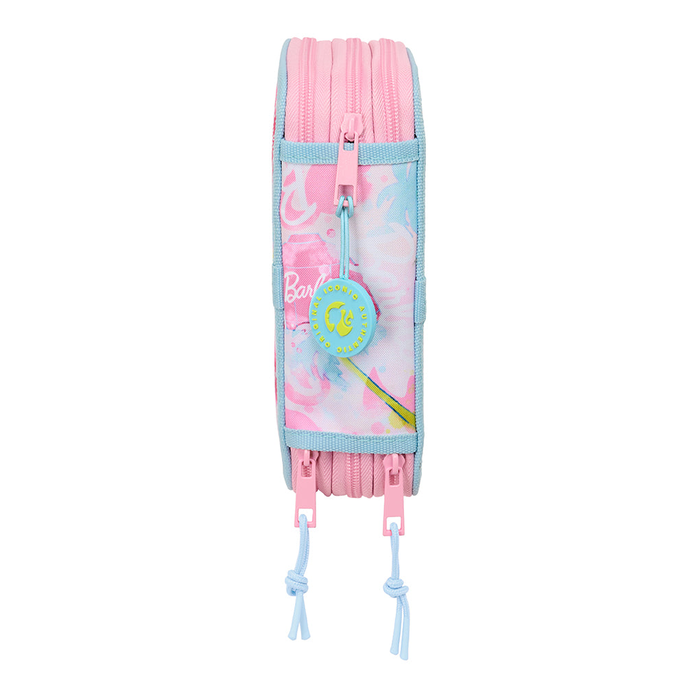Barbie Federmäppchen mit drei Reißverschlüssen in Rosa und Hellblau