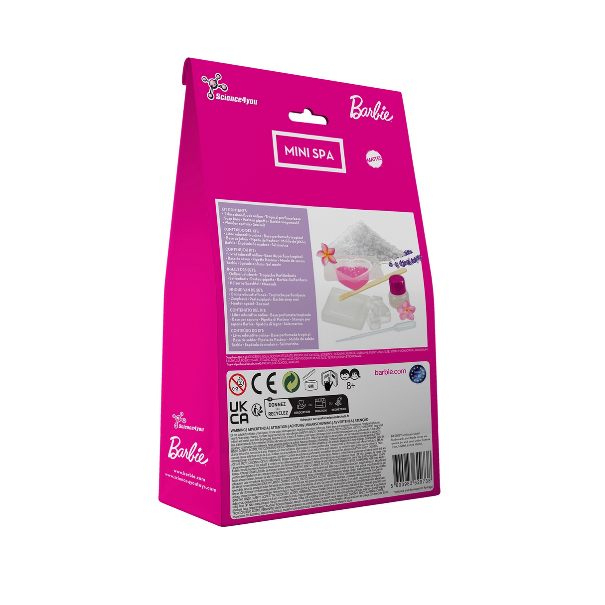 Barbie Science4You Mini Spa Set Verpackung mit Inhalt und Produktinformationen