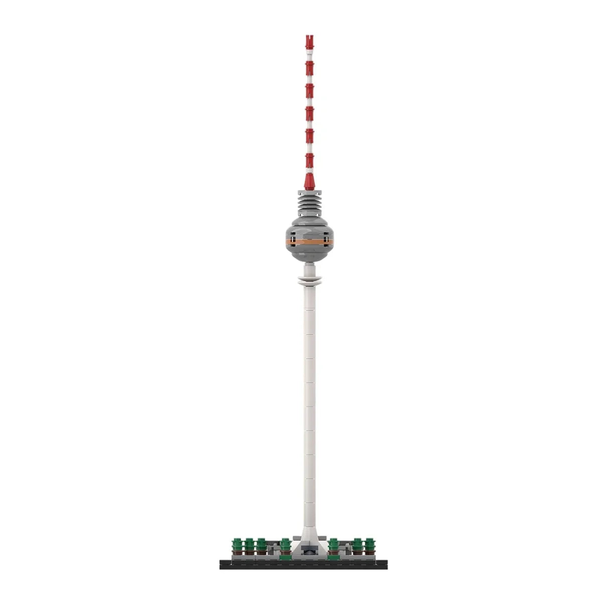 Der Berliner Fernsehturm, ein hohes, schlankes Bauwerk mit einer kugelförmigen Struktur in der Mitte und einer Antenne