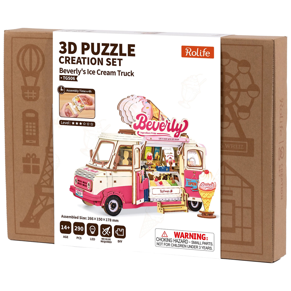 Rolife 3D Puzzle Bausatz Beverlys Eiswagen in der Produktverpackung