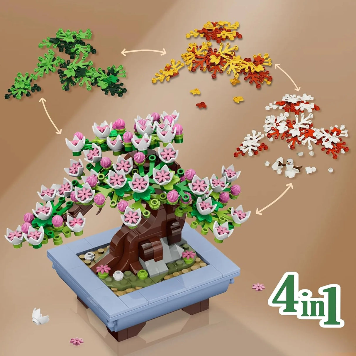 Lego Bonsai Baum mit austauschbaren Blättern in Grün, Rot, Gelb und Rosa