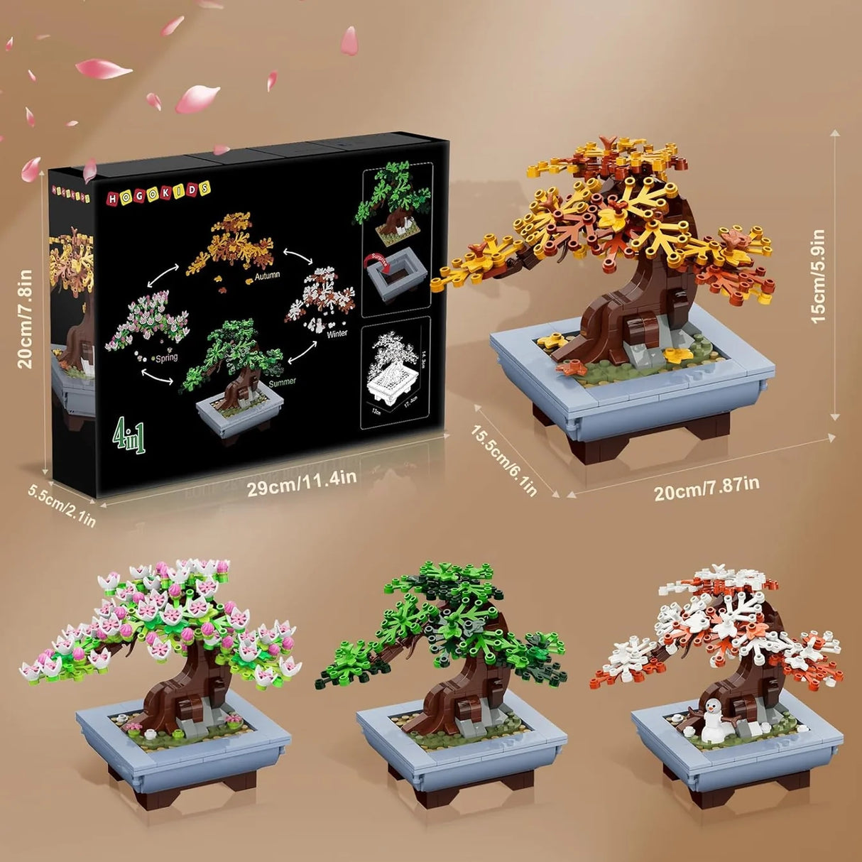 Bonsai-Baum-Bausatz mit vier Jahreszeiten-Designs und Abmessungen
