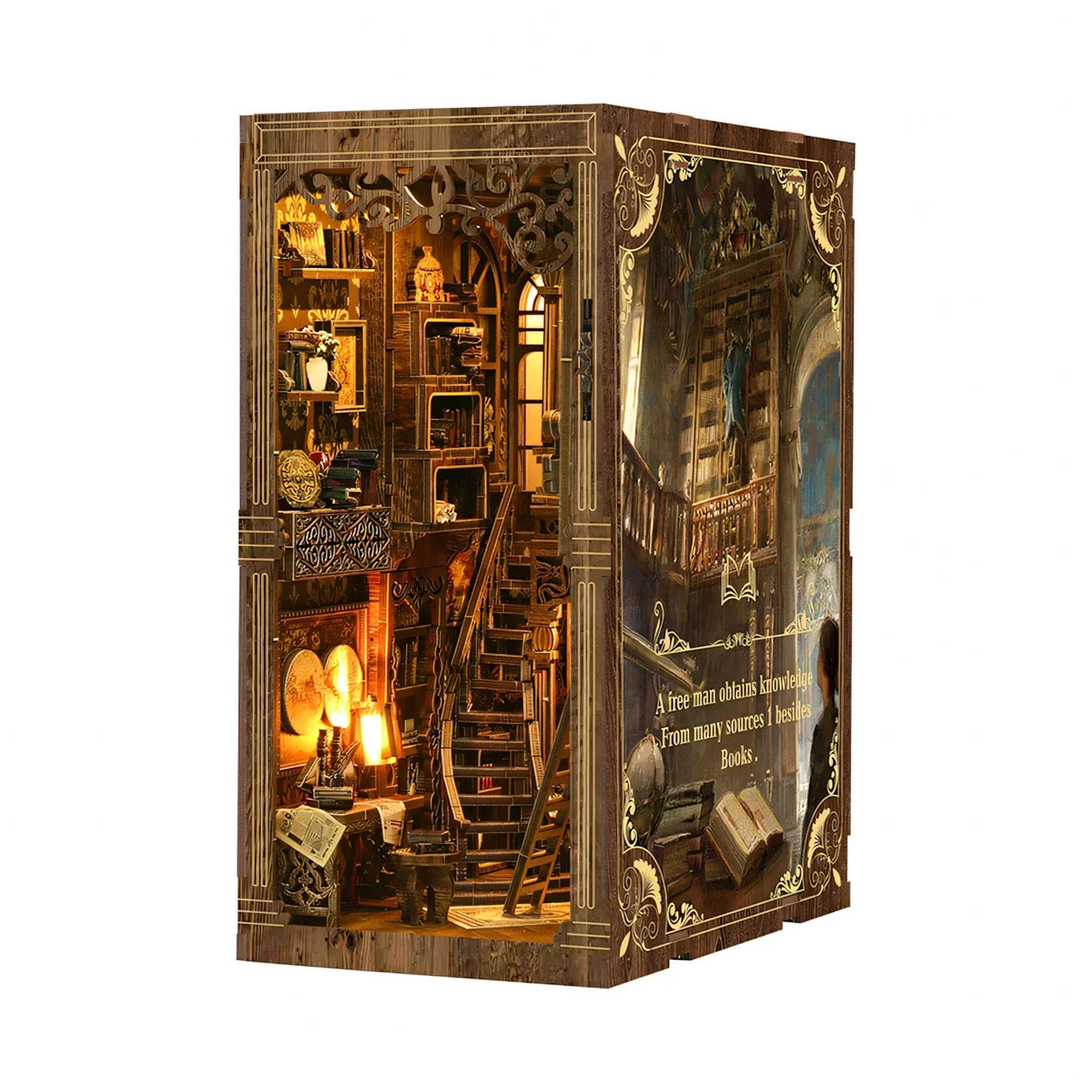 Miniatur-Bücherregal-Einsatz mit Treppe, Büchern und Leselampe