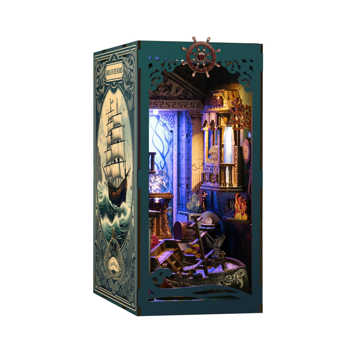 Miniatur-Bücherregal-Einsatz mit Schiffsdesign und Unterwasser-Szenen
