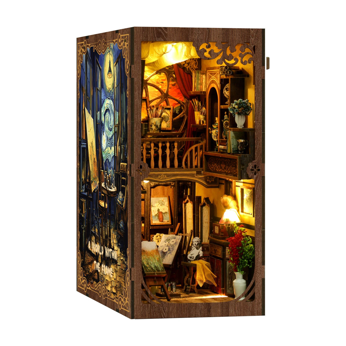 Miniatur-Diorama eines Künstlerateliers mit Van Gogh-Gemälden und Möbeln