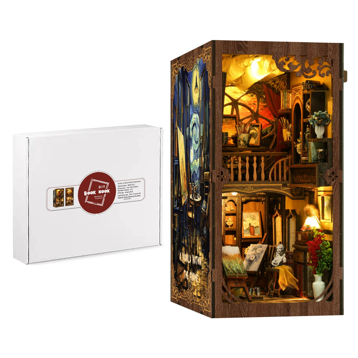 DIY Book Nook Holzpuzzle mit Miniaturzimmer und Verpackung