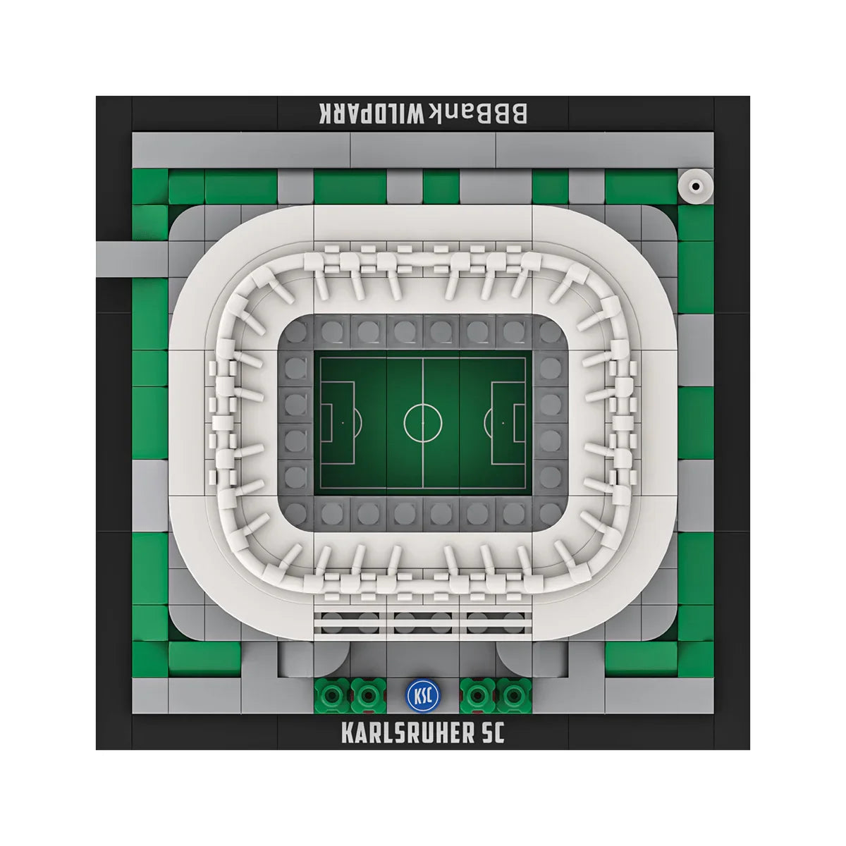 Modell des BBBank Wildpark Stadions aus Bausteinen, Aufsicht