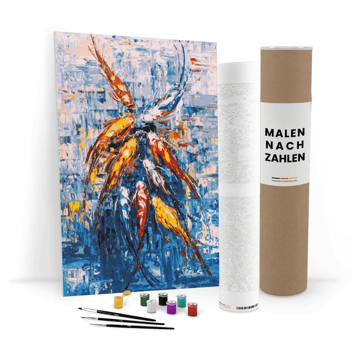 Malen nach Zahlen Set mit Leinwand, Farben, Pinseln und zwei Rollen