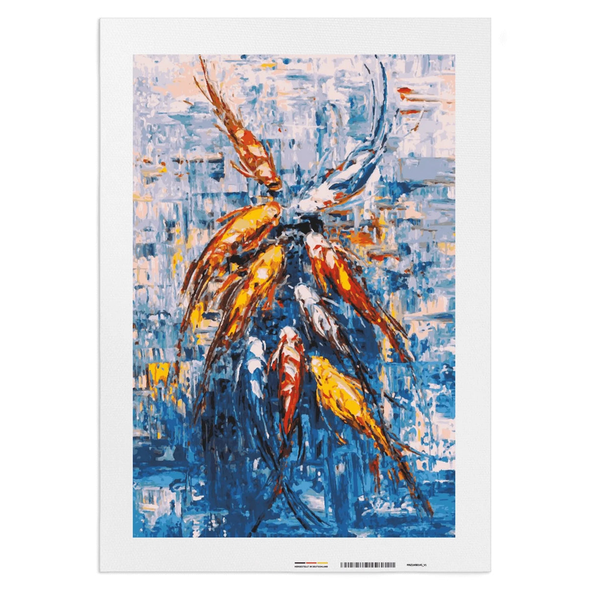 Abstrakte Malerei von Koi-Fischen in Blau und Orange