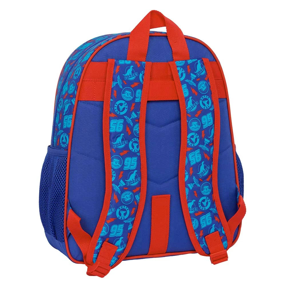Blauer Rucksack mit roten Trägern und Dinoco Cars 3 Motiv