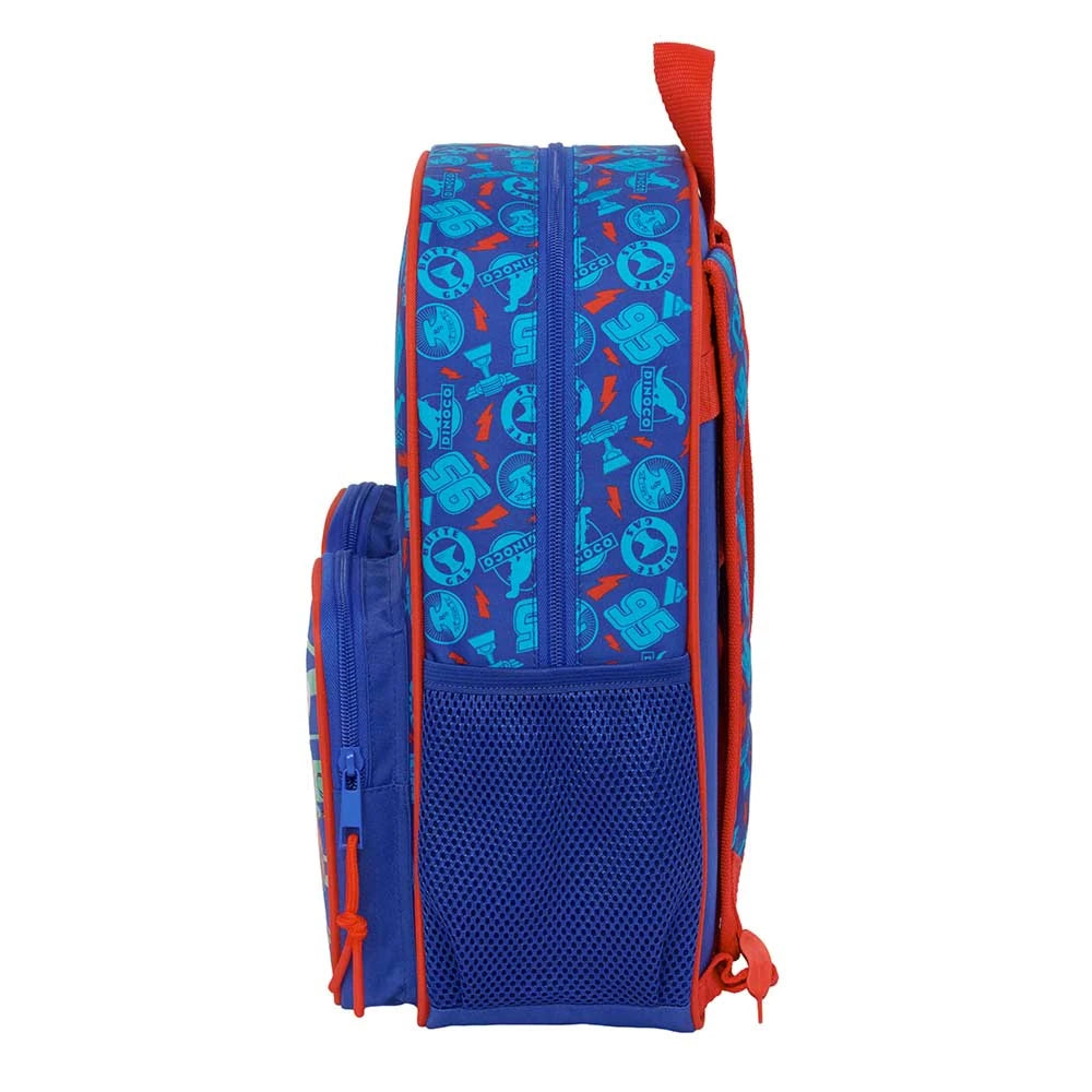 Blauer Rucksack mit roten Akzenten und Cars-Motiven, Seitenansicht