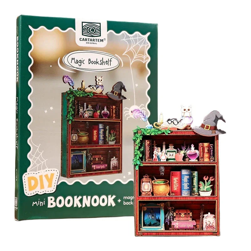 DIY Mini Booknook mit magischem Bücherregal und Hexenhut