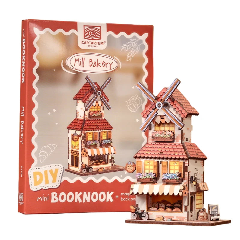 DIY Mini Booknook Bäckerei Mühle Modellbausatz mit Windmühle und Ladenfront