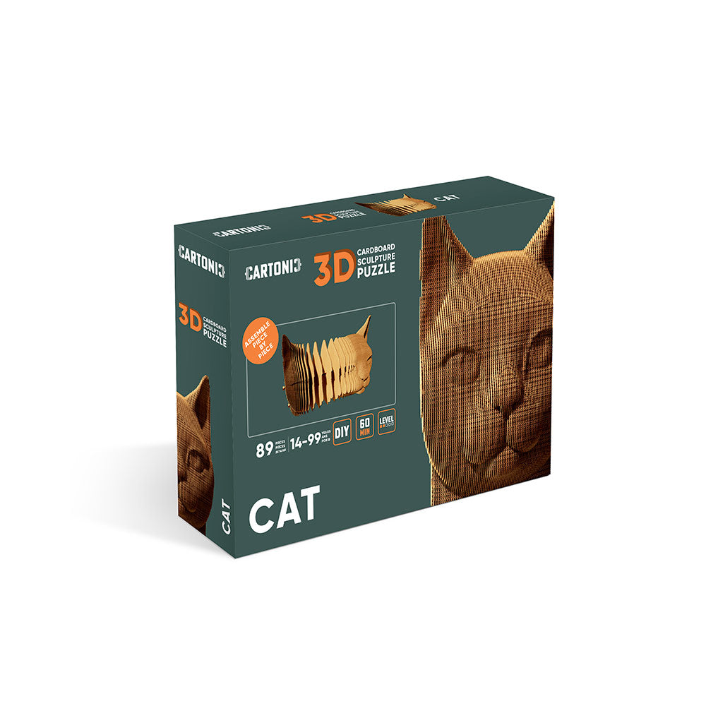 Verpackung eines 3D Papp Puzzles in Form einer Katzenfigur