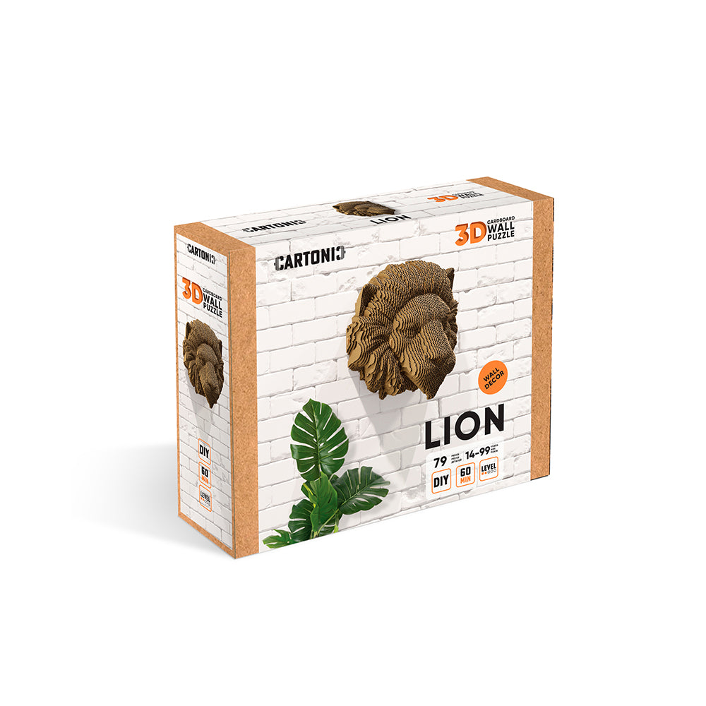 Verpackung eines 3D Wandpuzzles aus Pappe mit Löwenmotiv