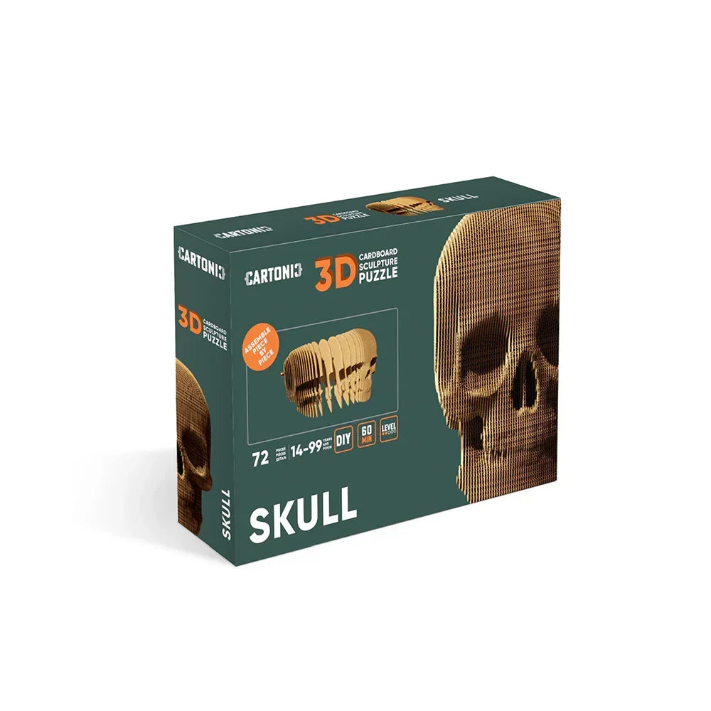 Verpackung eines 3D Papppuzzle in Form eines Totenkopfes