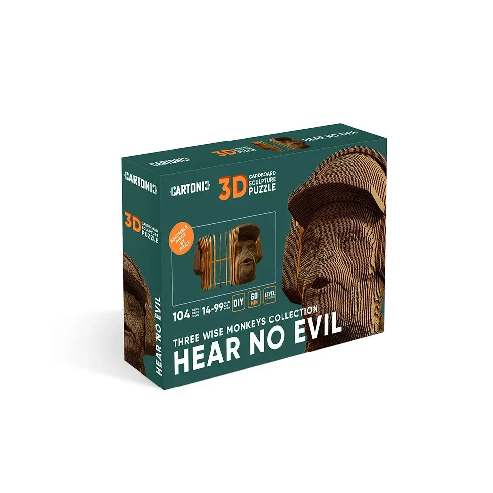 Verpackung eines 3D Papp Puzzles mit dem Motiv eines Affen aus der Three Wise Monkeys Kollektion